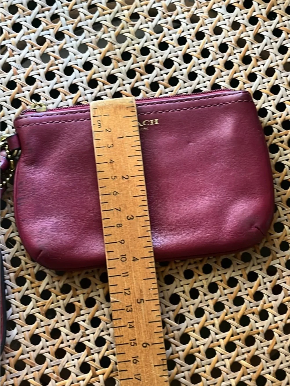 Coach Wristlet in Burgundy Leather with Gold Accent